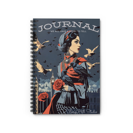 Vintage Model with crows in London  Spiral Notebook - Enchanted Lake Ruled Line Journal
