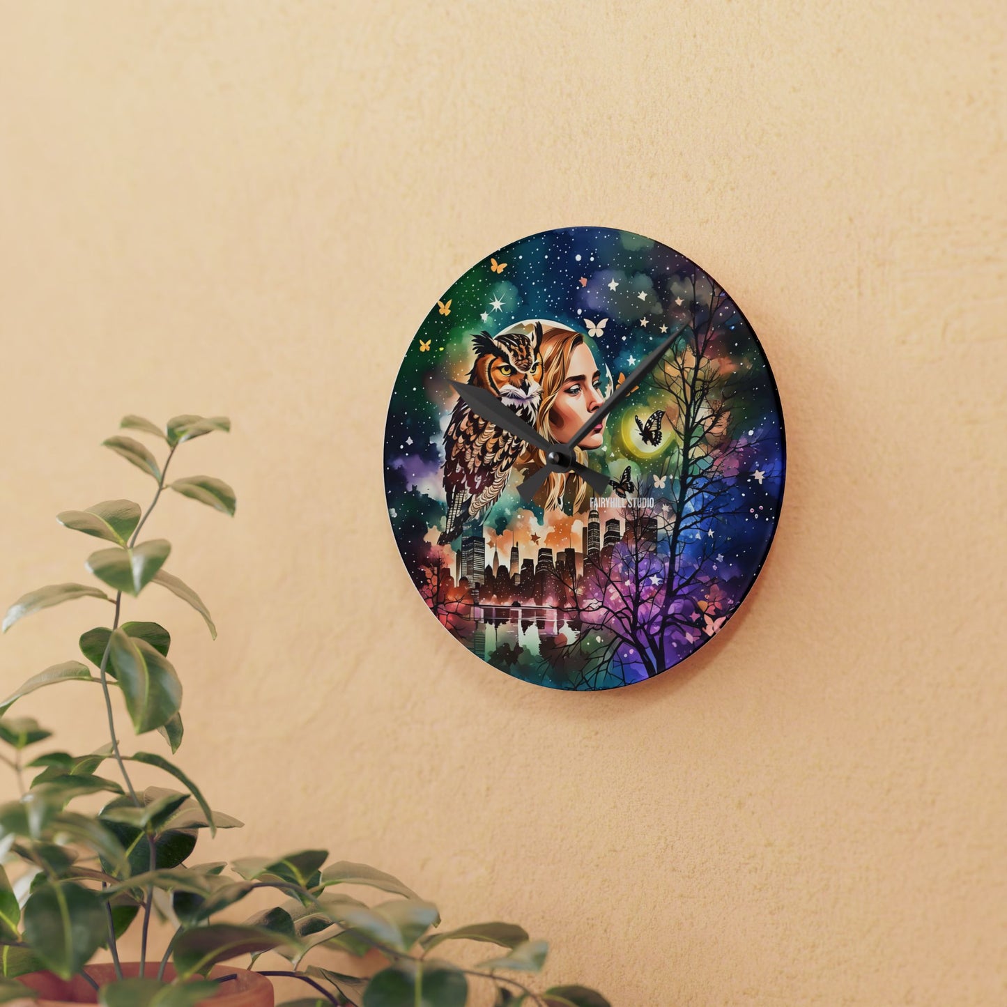 Acrylic Wall Clock -Owl Flaco Newyork/Art