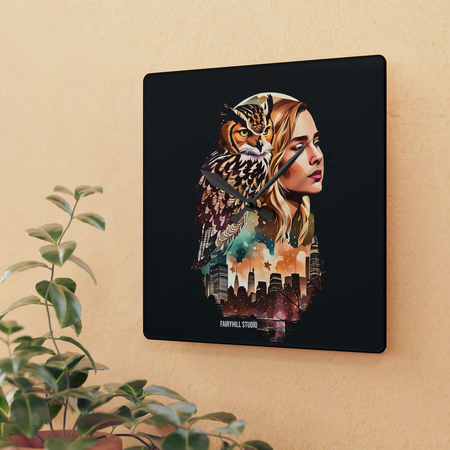 Acrylic Wall Clock -Owl Flaco Newyork Memory of Flaco/Art