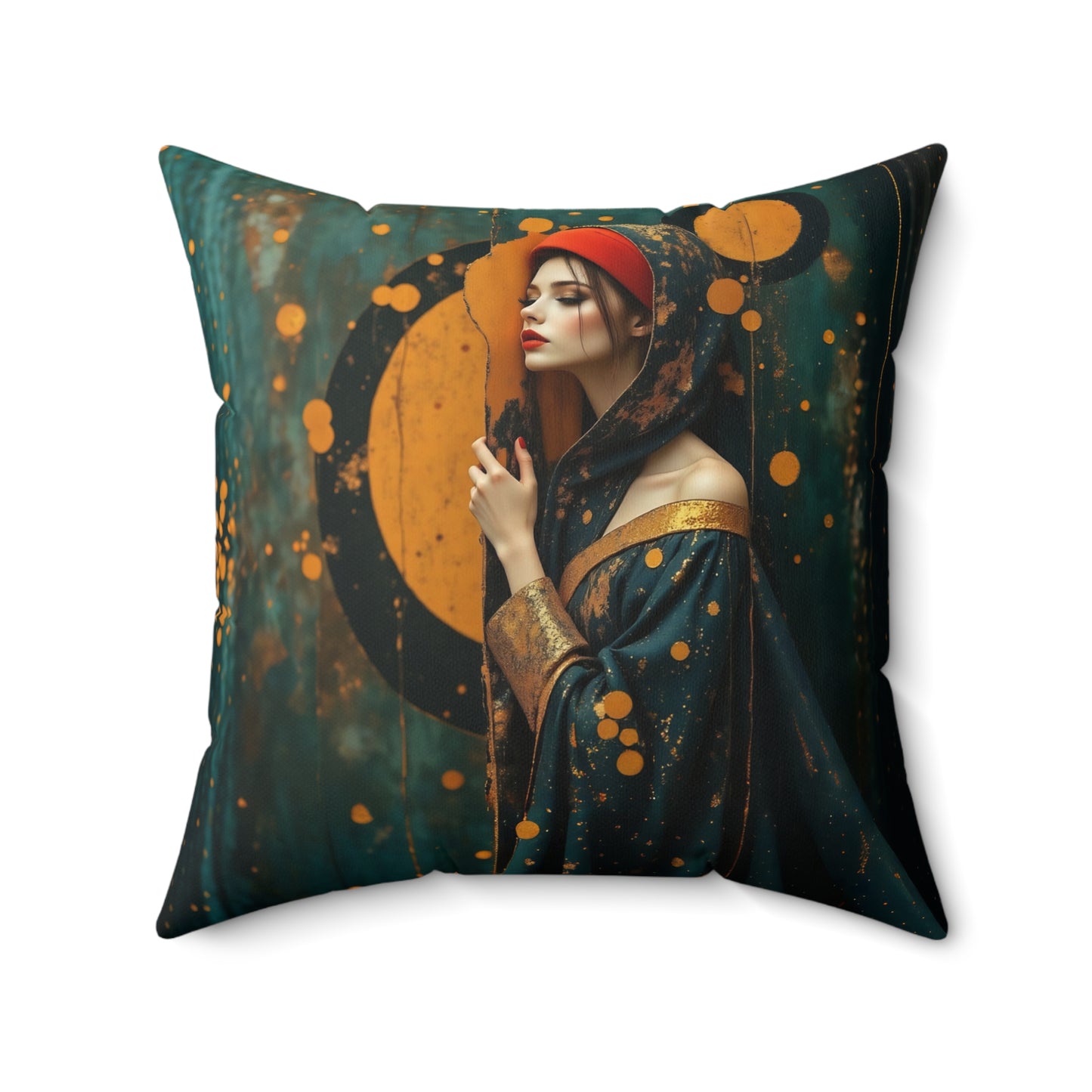Aurora of the Golden Veil pillow l  Square Pillow - by Fairyhill Studio