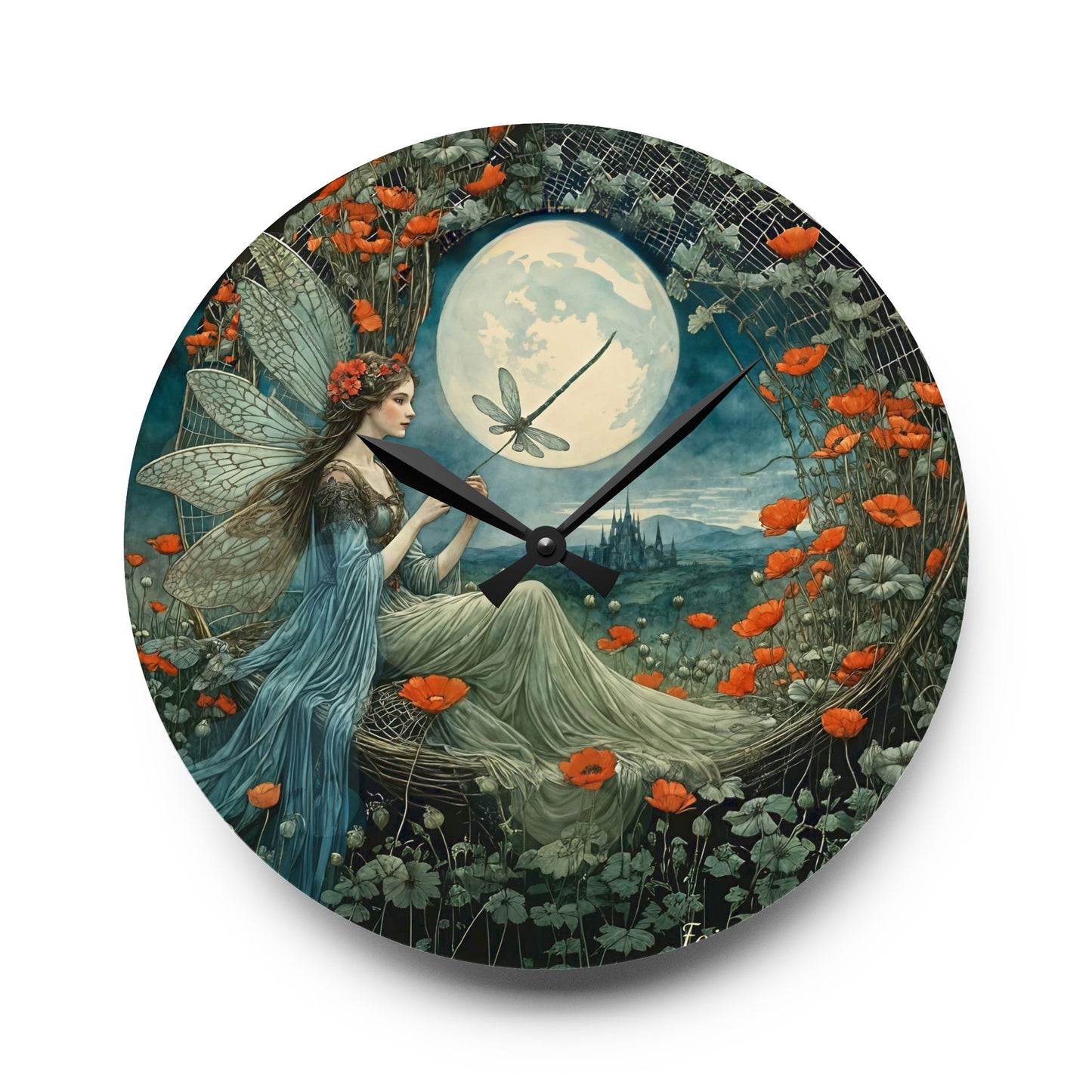 Dragonfly Moon Fairy Wall clock Gift Acrylic Wall Clock
