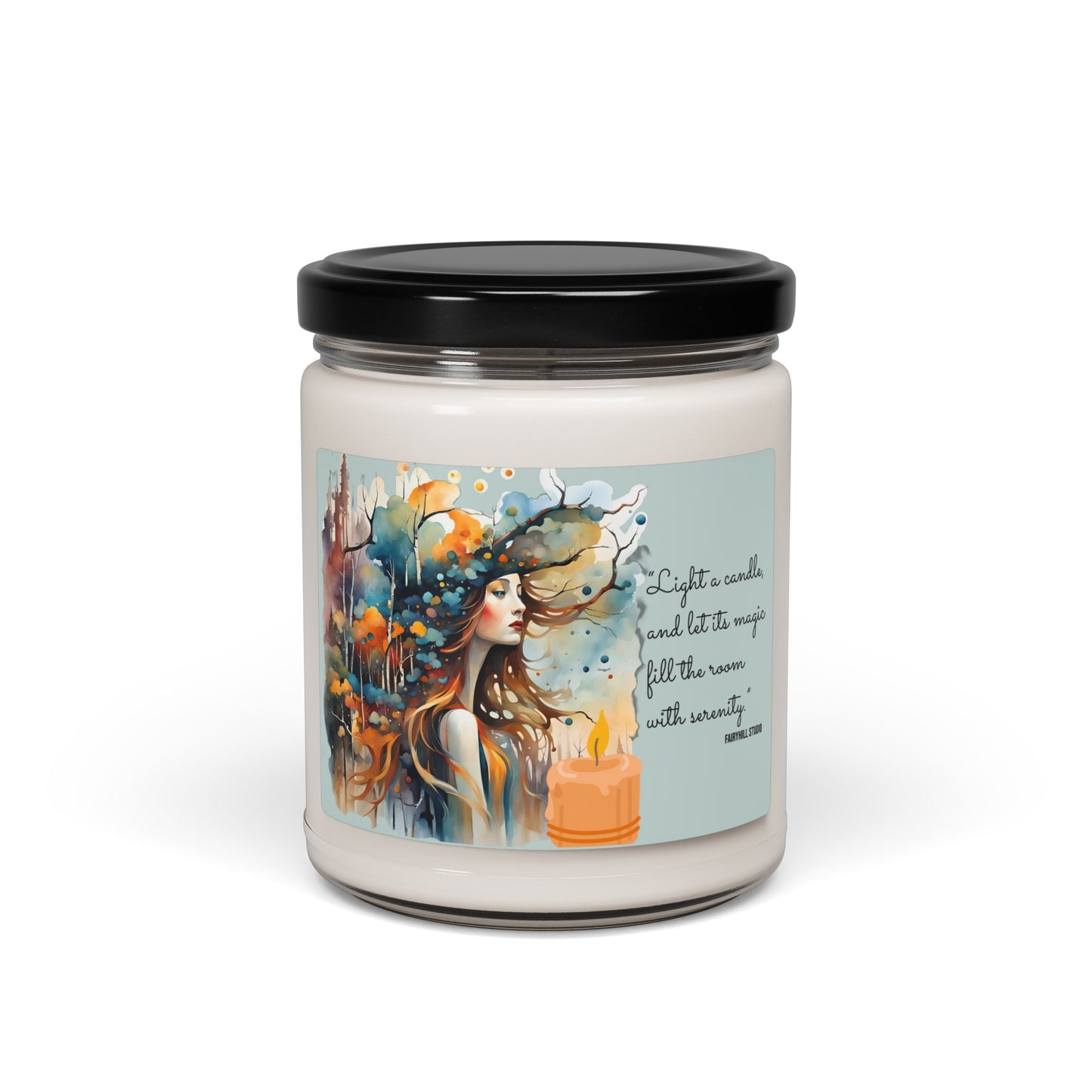 Soy Candle with a woman with hat and a magical quote