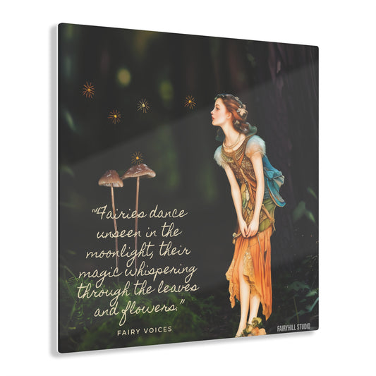 Acrylic Prints - Fairy Girl with Mushroom Fairies in Magical Forest Wall Art