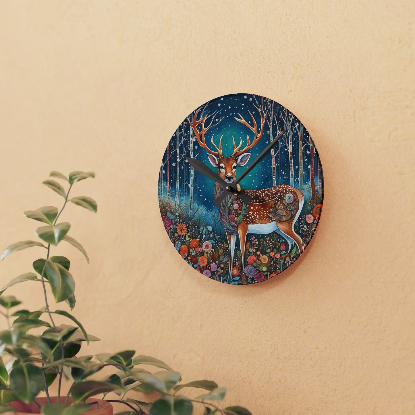 Winter Snow Deer Acrylic Wall Clock