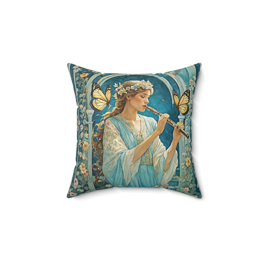 Butterfly / Flute player   Square Pillow -  by Fairyhill Studio