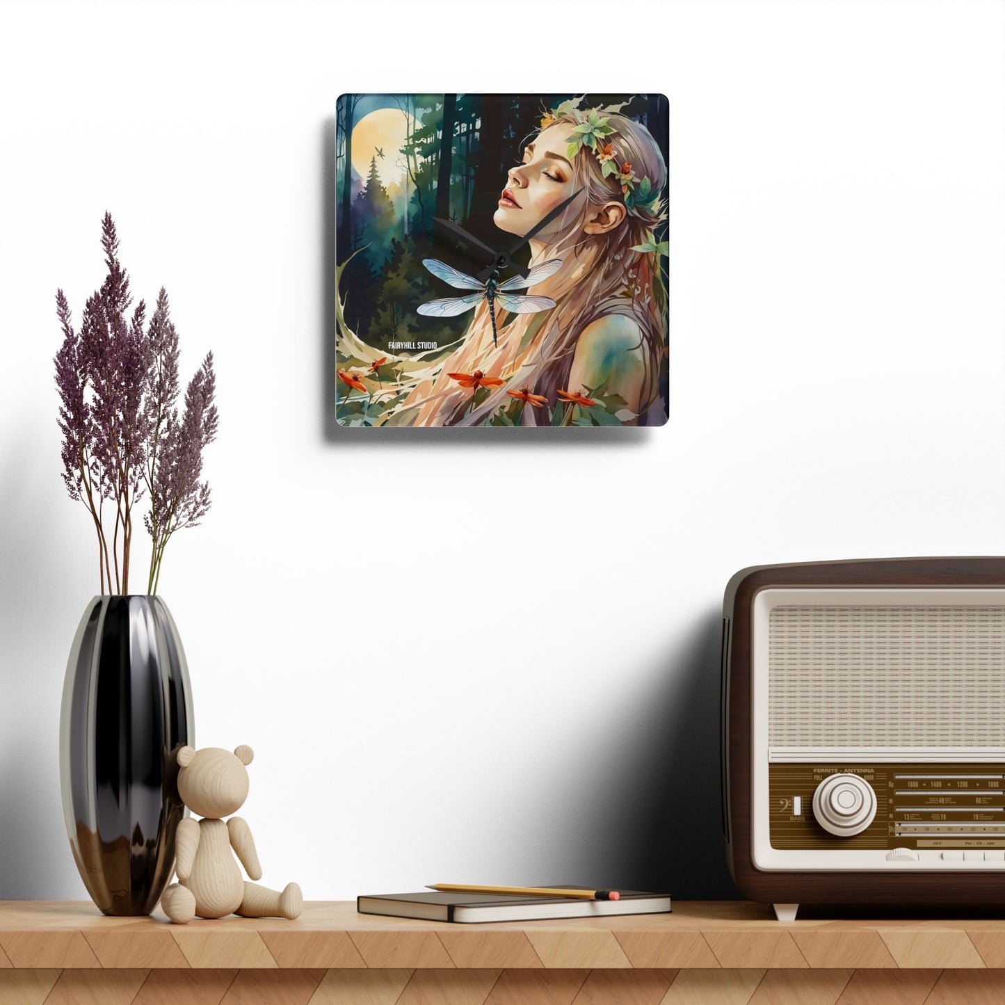 Acrylic Wall Clock - Dragonfly Meditation