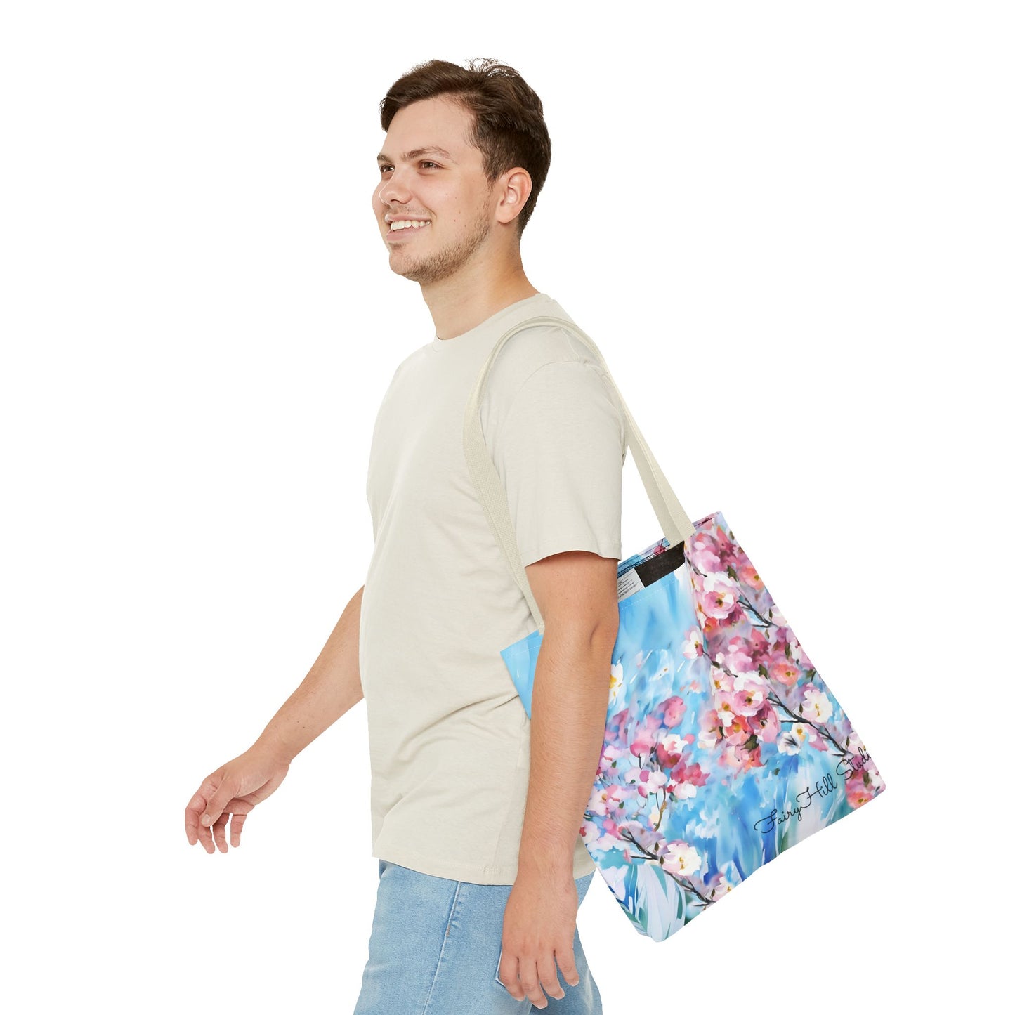 Canvas Tote Bag with Floral Cherry Blossom Design