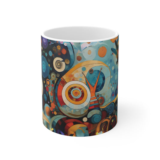 Art Mug 11oz - Dragonfly/Snail Abstract Circle Design