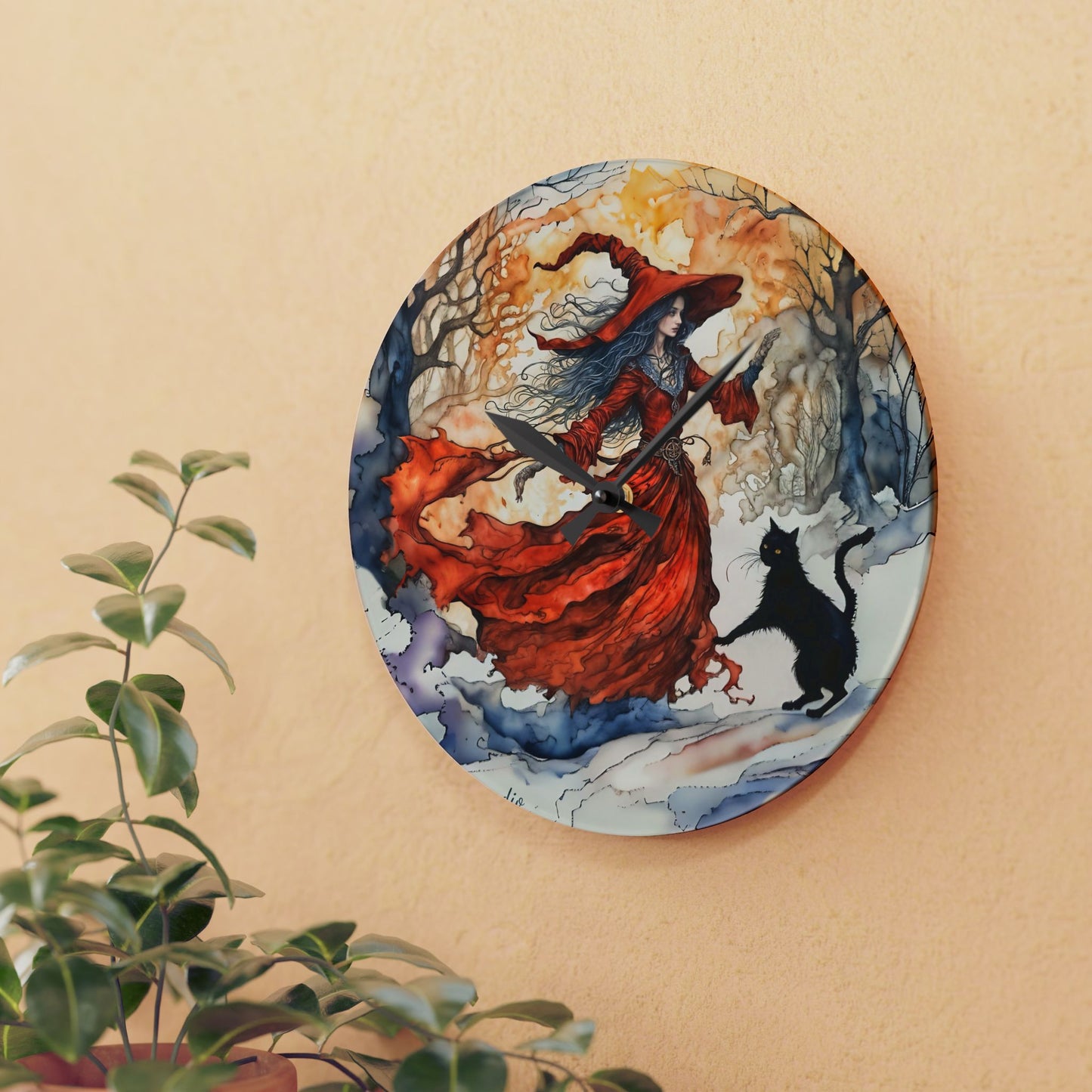 Crimson witch - by Fairyhill Studio  Wall clock  Gift   Acrylic Wall Clock