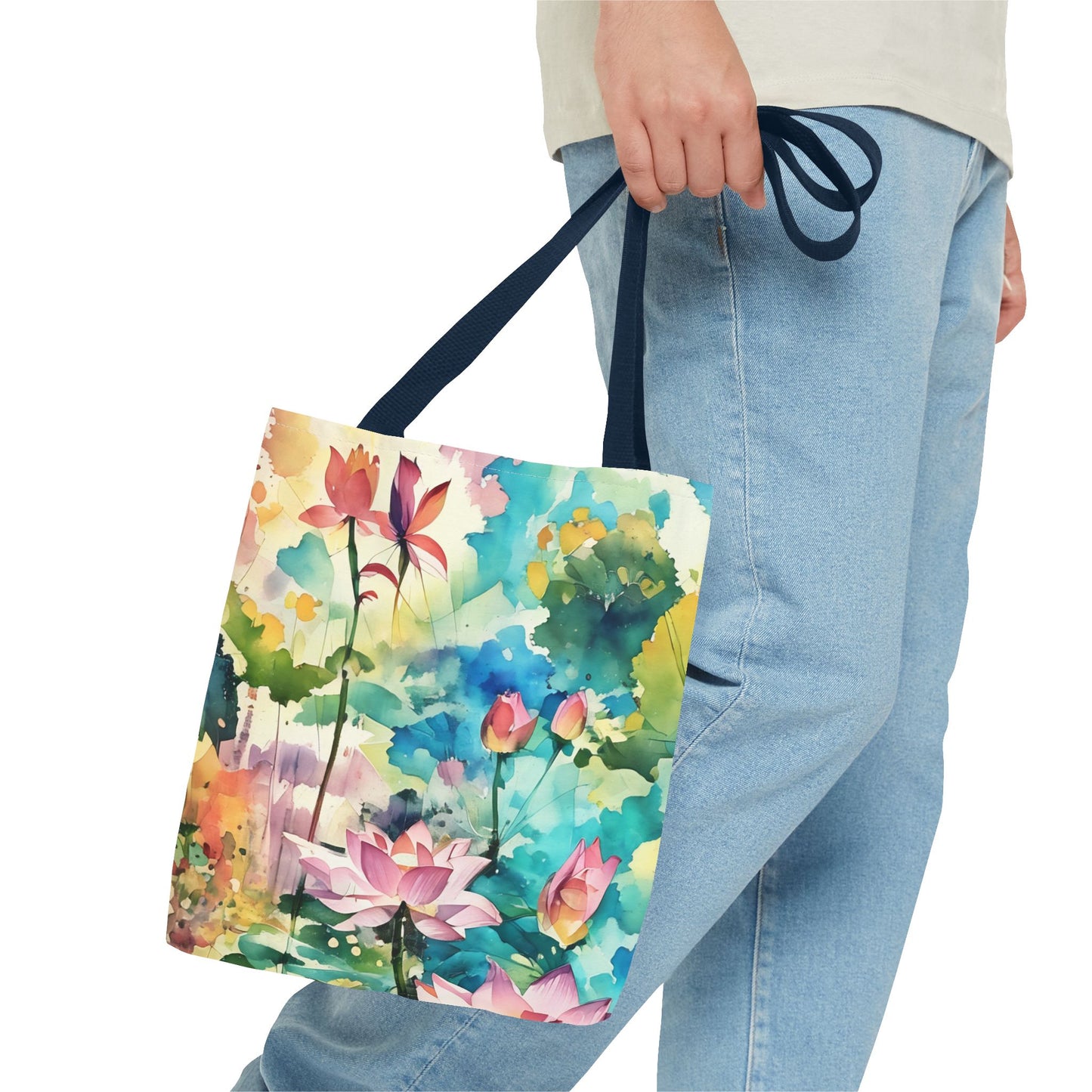 Tote Bag with lotus flower art(AOP)