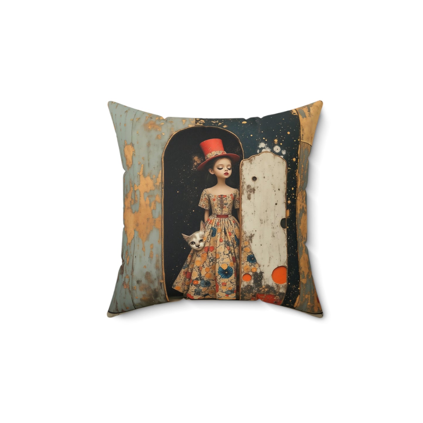 The Cat, the Hat, and the Looking Glass l Square Pillow - by Fairyhill Studio
