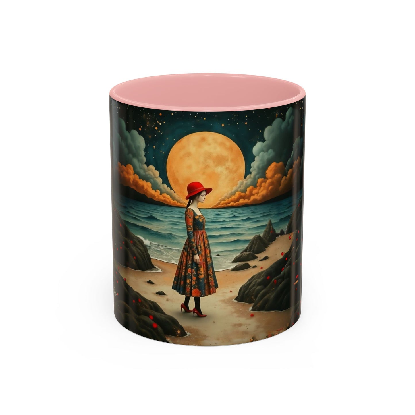 Moon girl wit red hat Art-Themed Coffee Mug - 11 & 15oz Accent Mug for Musroom Fsiry Lovers