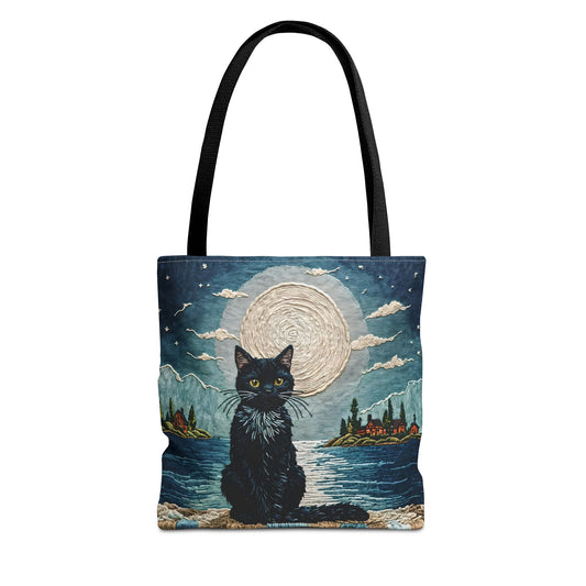 Embroidery Black Cat Tote Bag