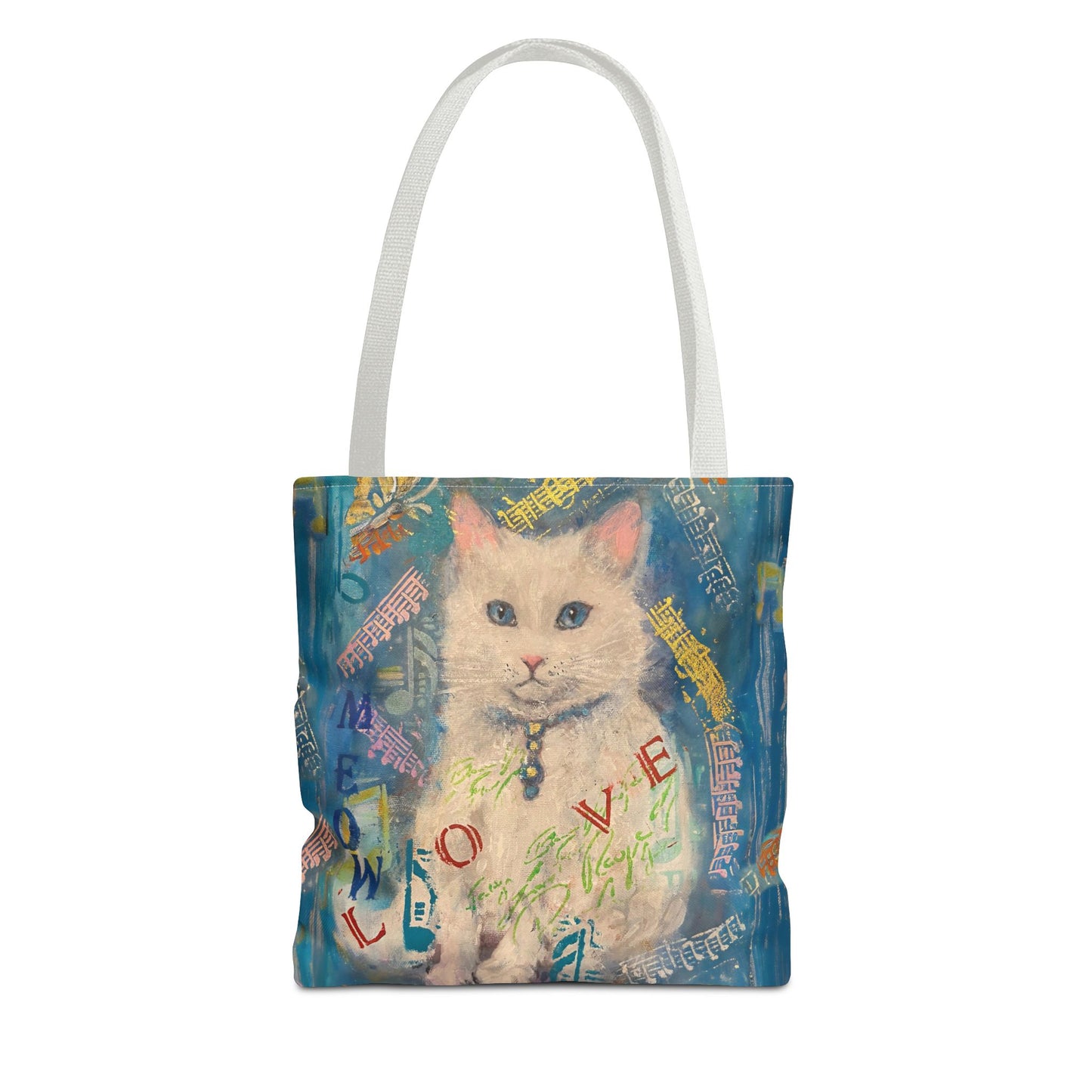 Tote Bag White Cat Good Vibes Only Wall Clock Art