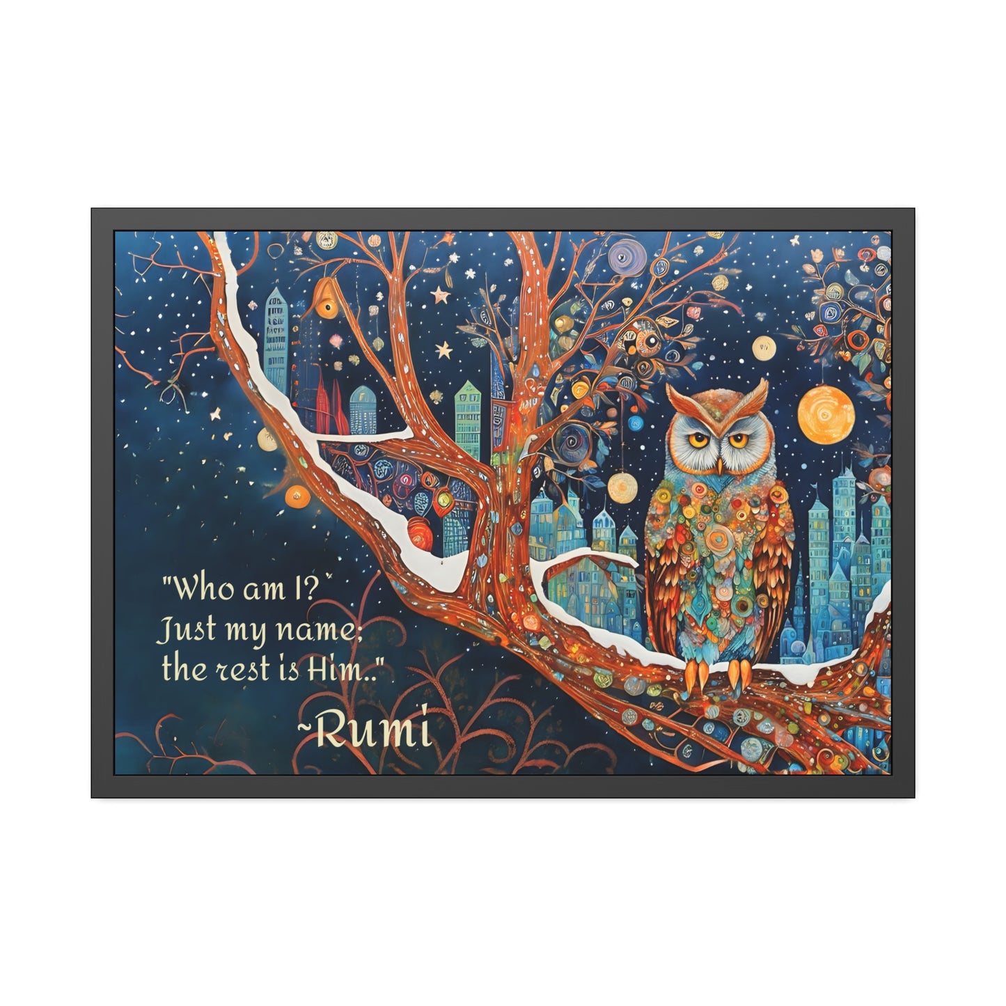 Framed Owl Rumi quote spiritual Owl Poster art by Fairyhill Studio