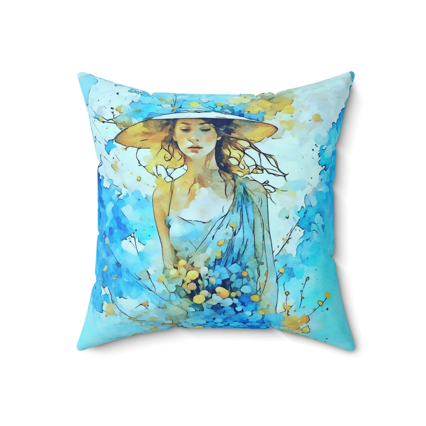 Spun Polyester Square the girl in Blue Pillow
