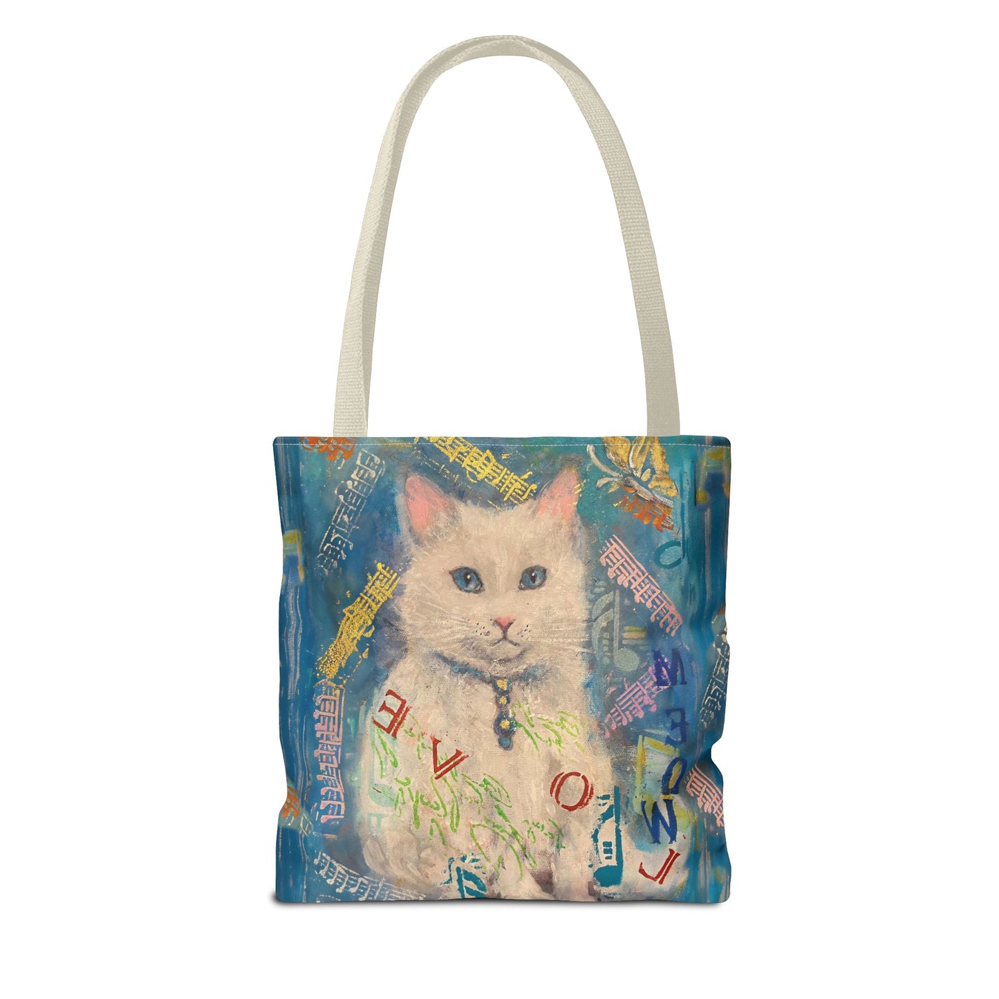 Tote Bag White Cat Good Vibes Only Wall Clock Art