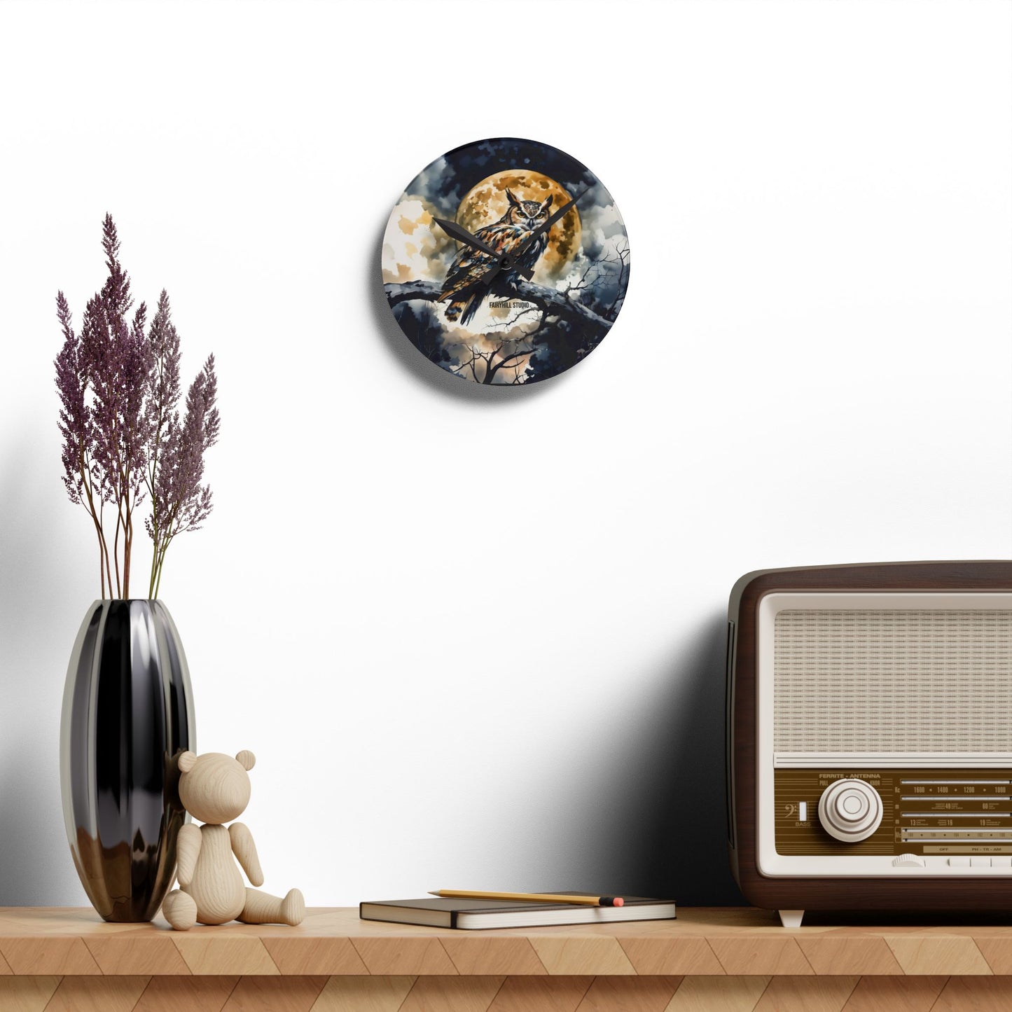 Acrylic Wall Clock Midnight Owl /Art