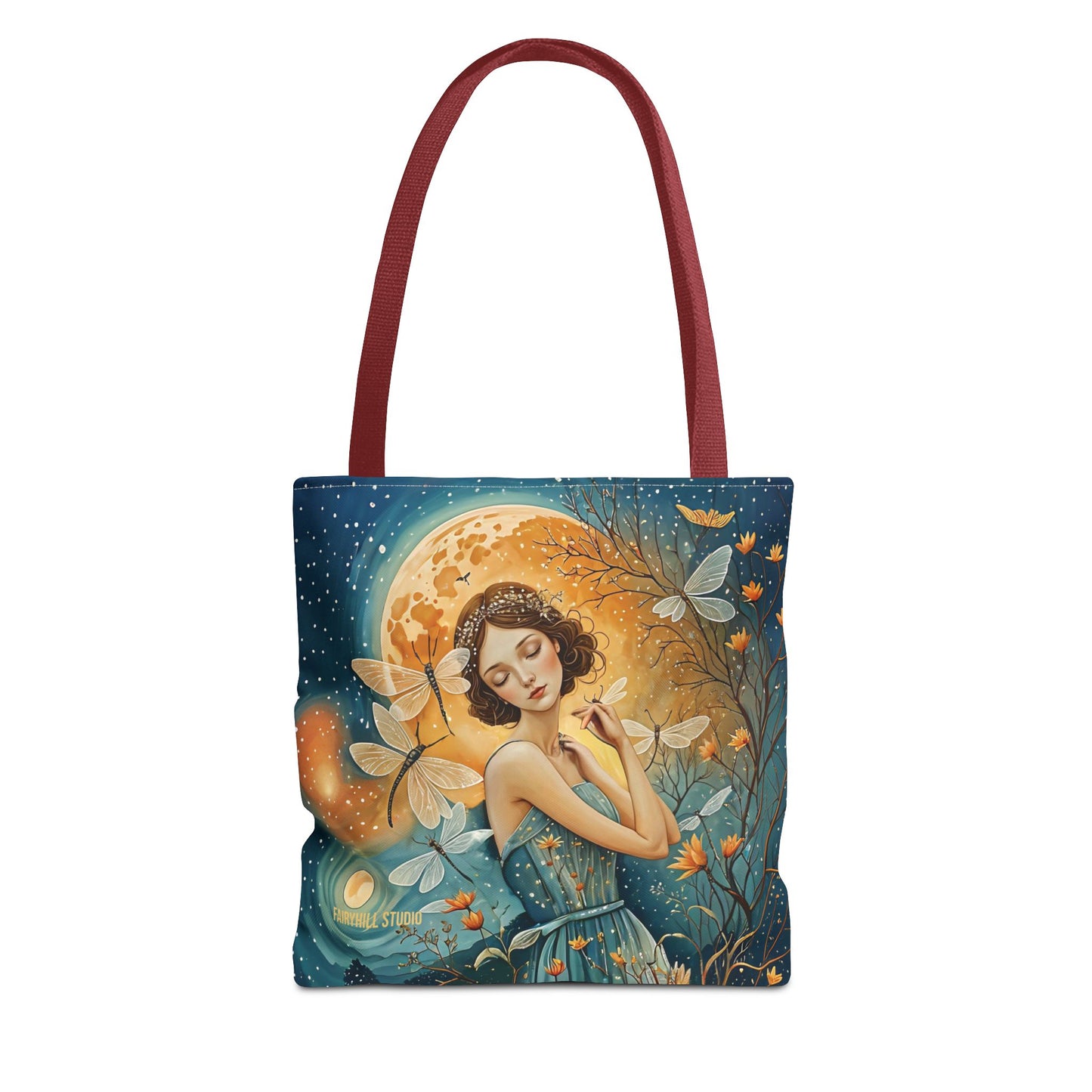Dragonfly Tote Bag with Girl Art by Fairyhill Studio