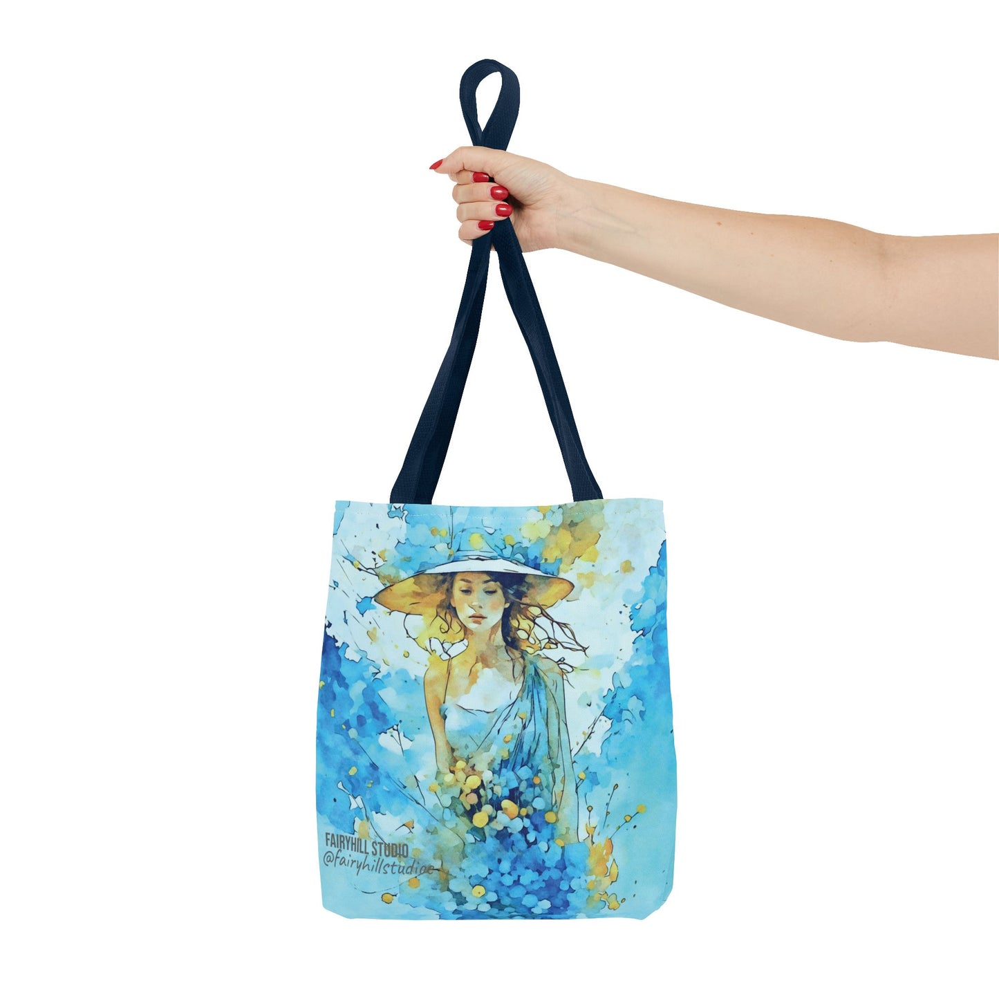 Tote Bag - Blue Summer Art Girl in Blue Dress and Hat