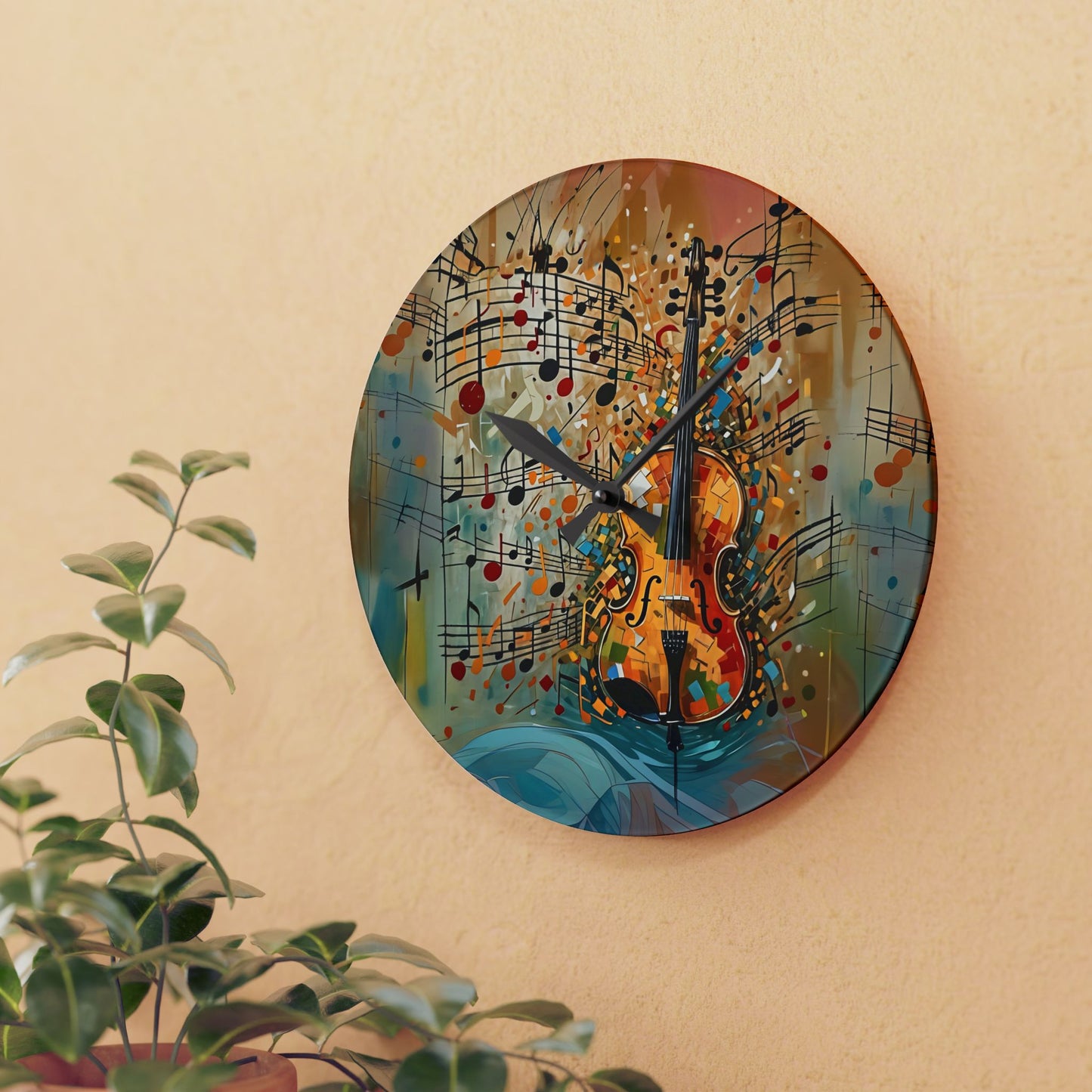 Violin Music Notes Acrylic Wall Clock