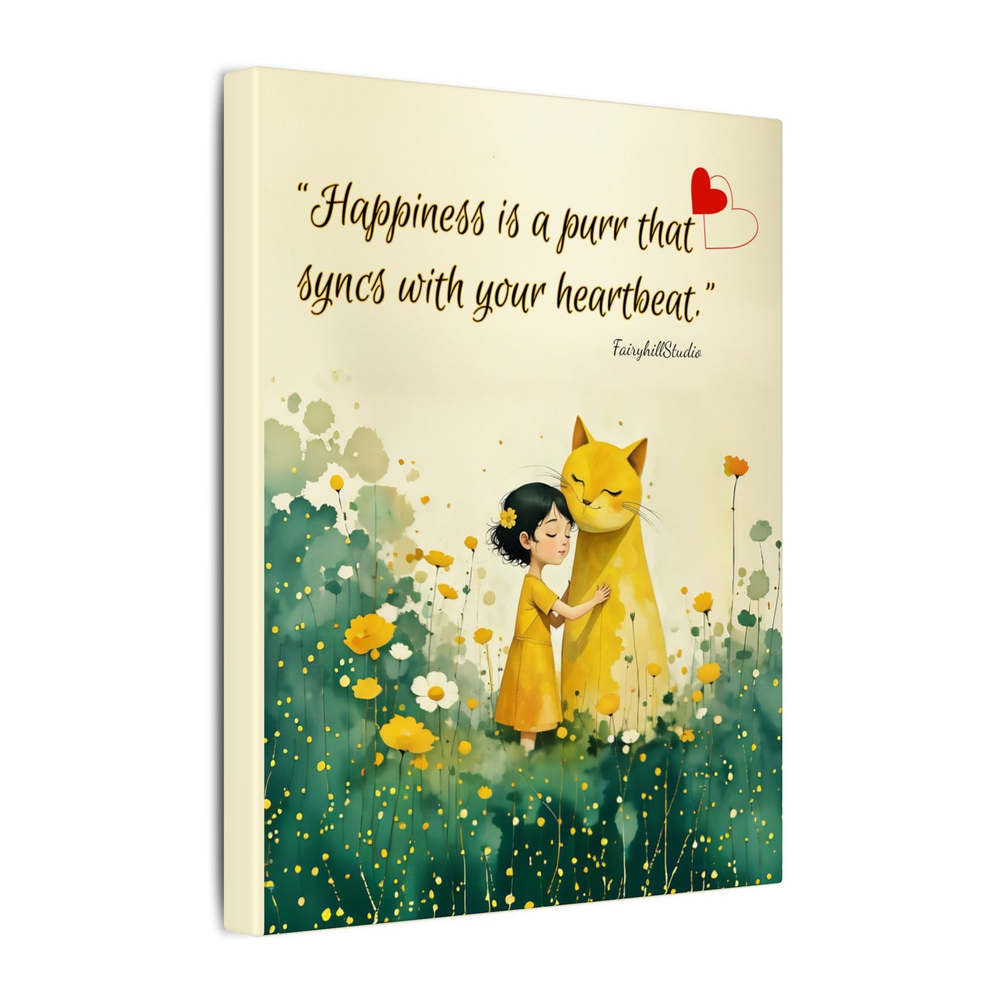 Whimsical Canvas Art Print, Syncs with Your Heartbeat Decor, Cat and Girl Illustration, Home & Kids Room Decor, For Cat Lovers