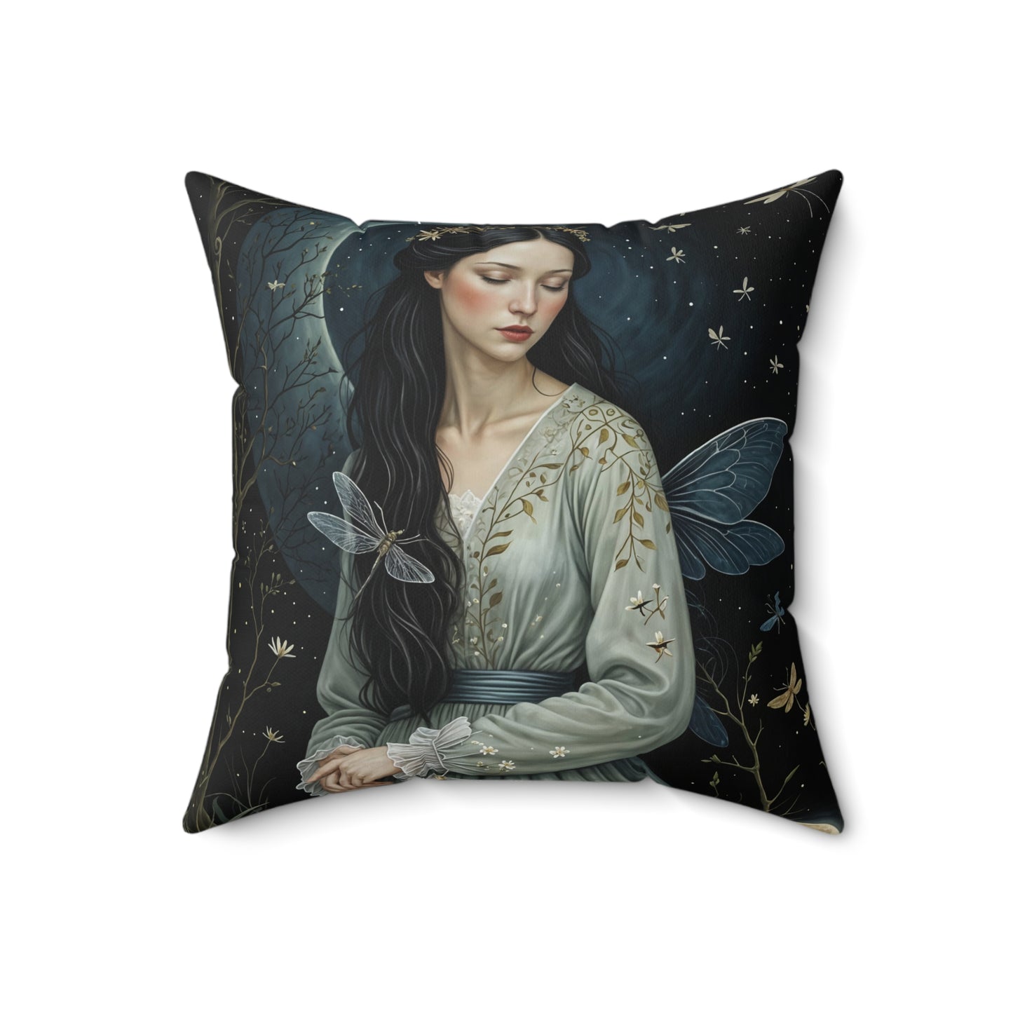 Spun Polyester Square The girl with Dragonfly Pillow