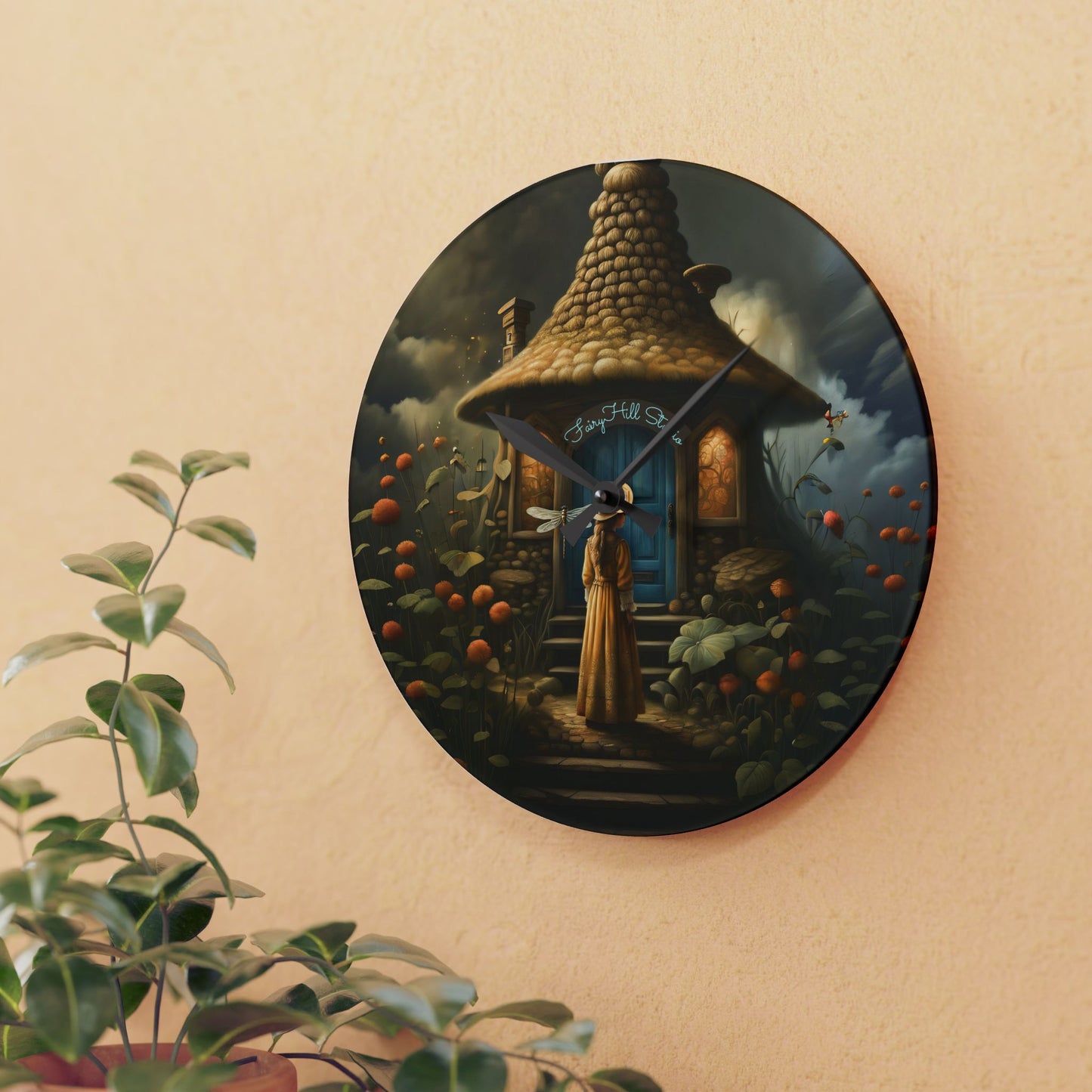 Wall Clock - Girl and Fairy Tale Cottage Design