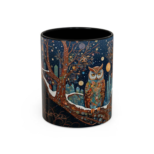 Accent Boho Style Night Owl Mug on a Snowy New York Night Coffee Mug (11, 15oz)