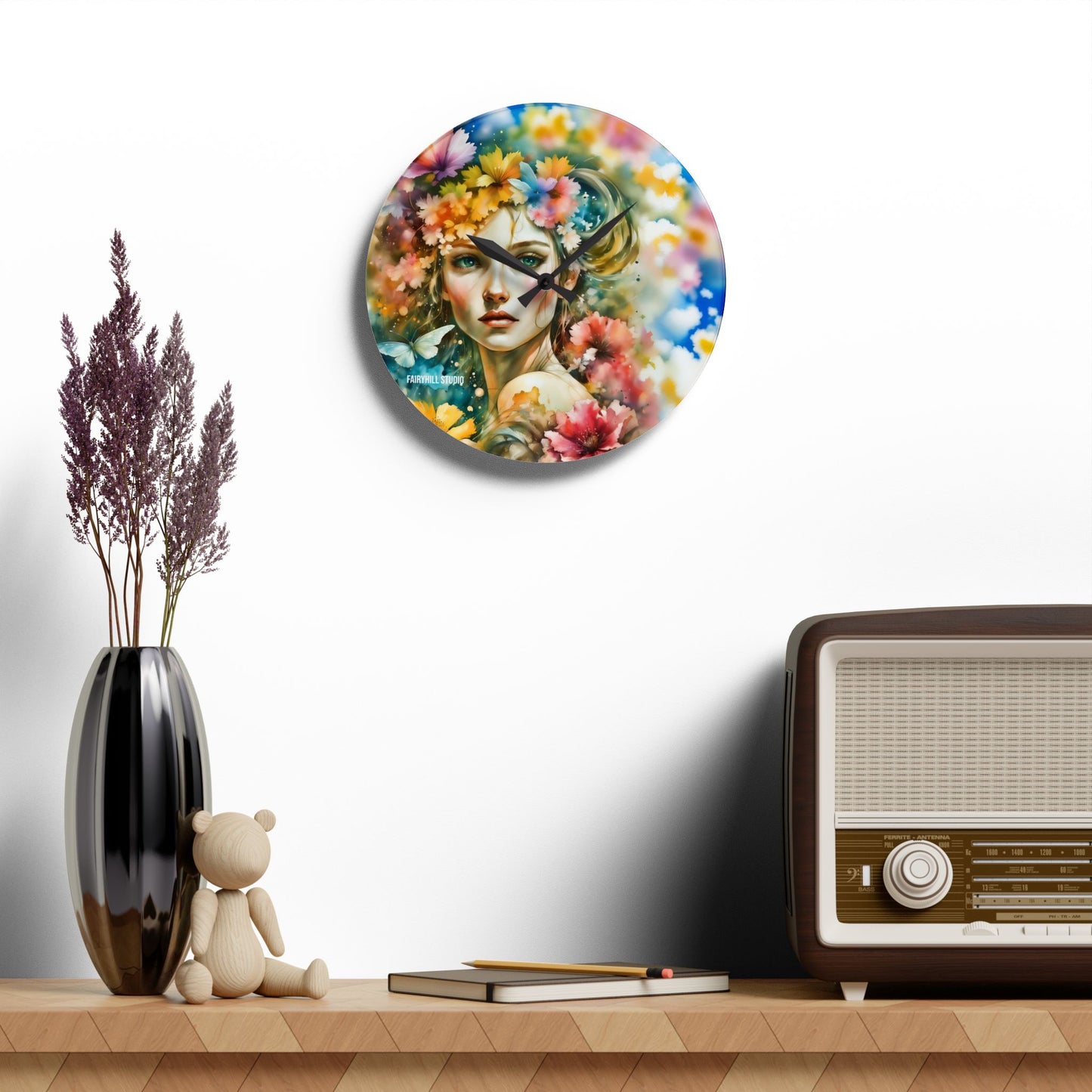Wall Clock -Lady with Flowers art Acrylic Wall Clock