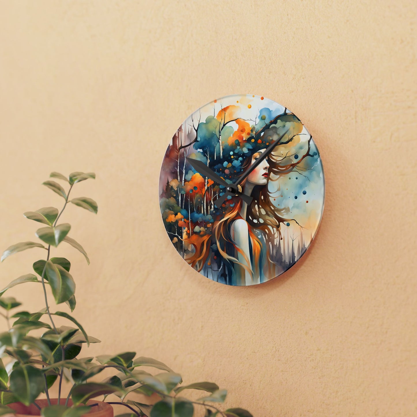 Wall Clock - Color of Dreams Woman with Hat Rainbow Art