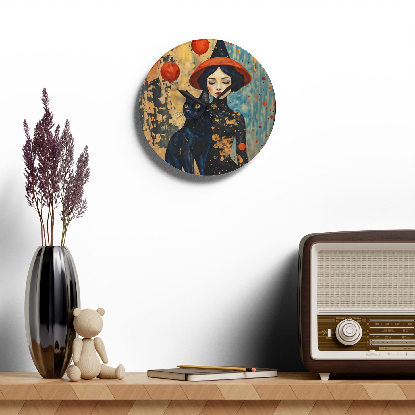 Red Moon Witch  Acrylic Wall Clock