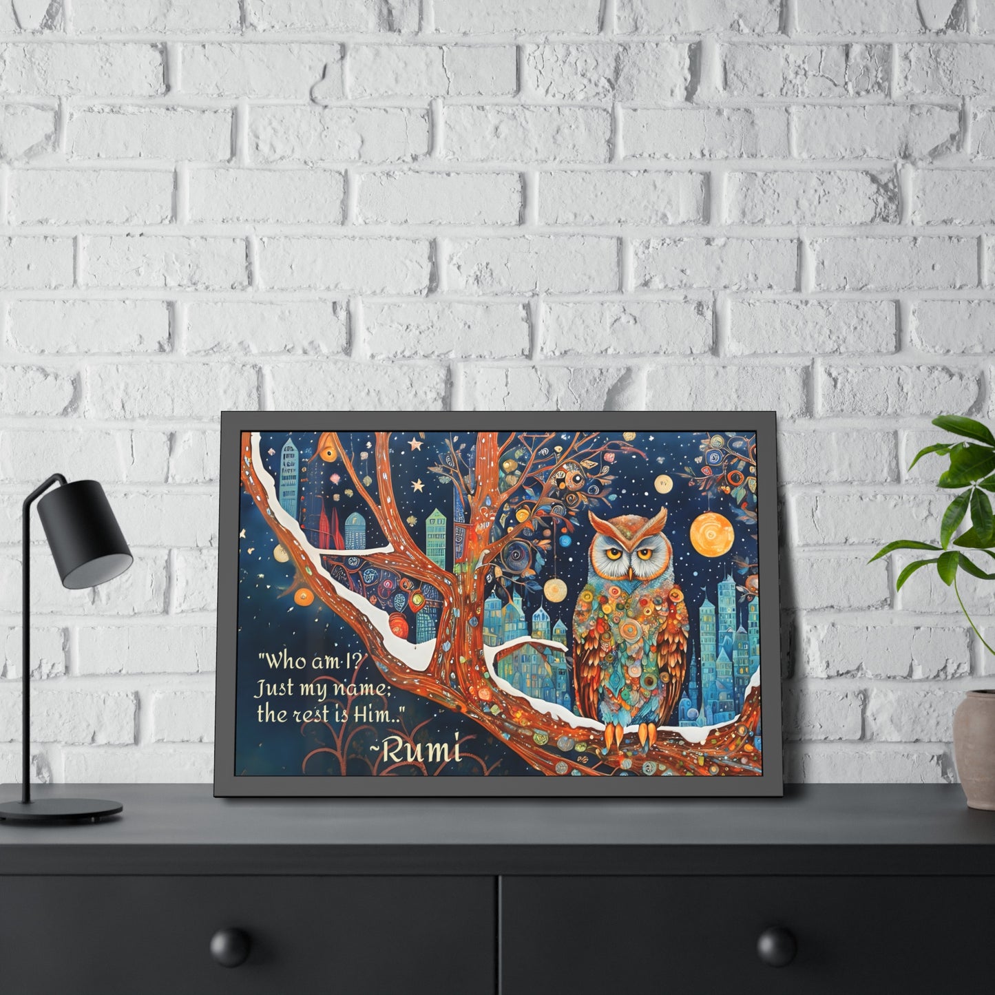 Framed Owl Rumi quote spiritual Owl Poster art by Fairyhill Studio