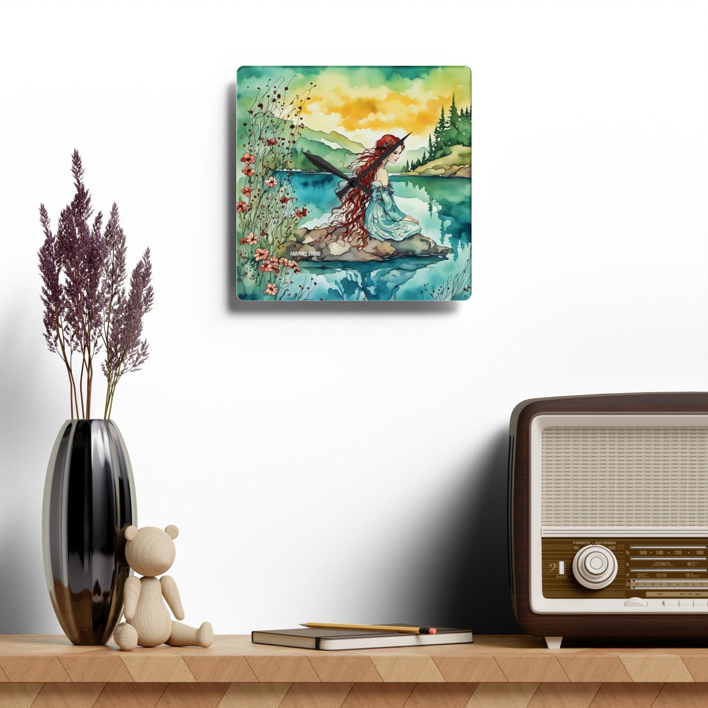 Acrylic Wall Clock - Water Fairy Watercolor Art Decor