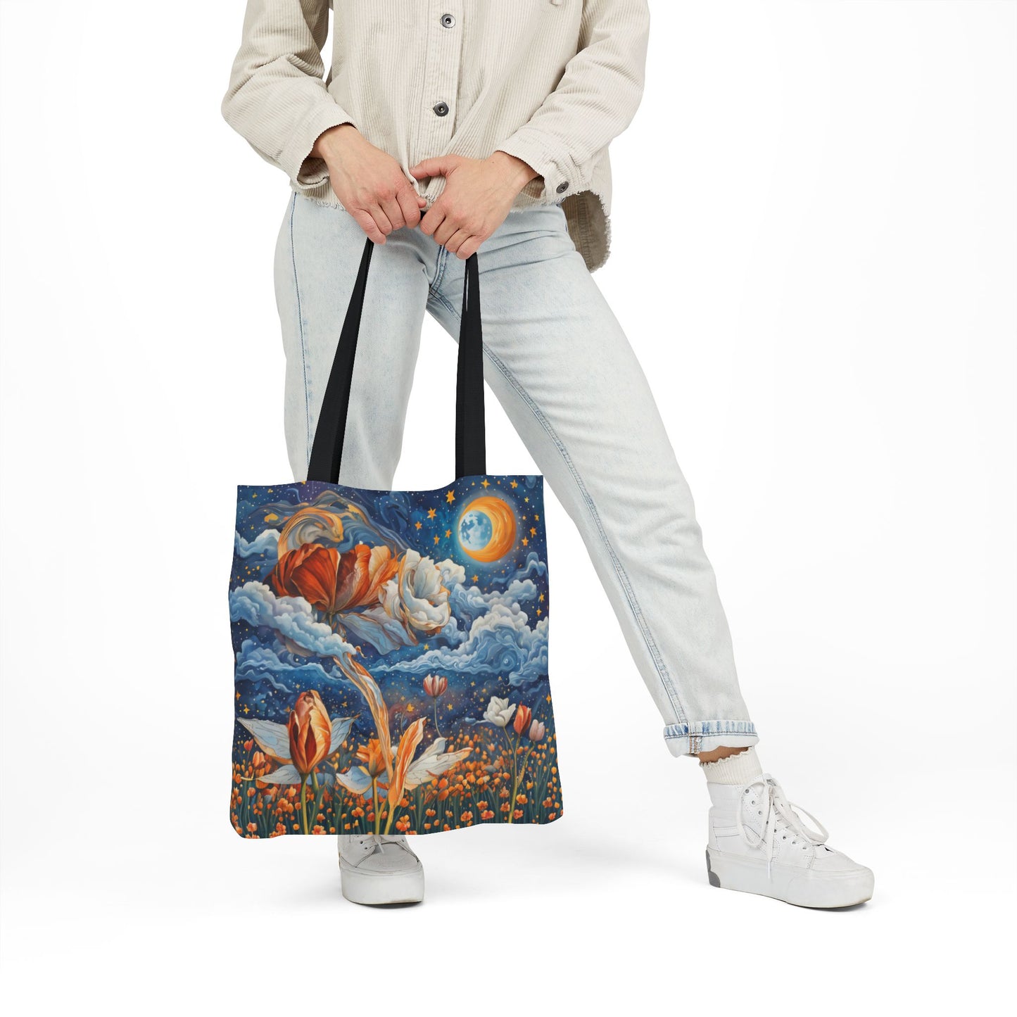 Colorfui Celestial Tulips -Inspired Canvas Tote Bag - Perfect for Beach Days, Eco-Friendly Shopping, and Summer Fun!