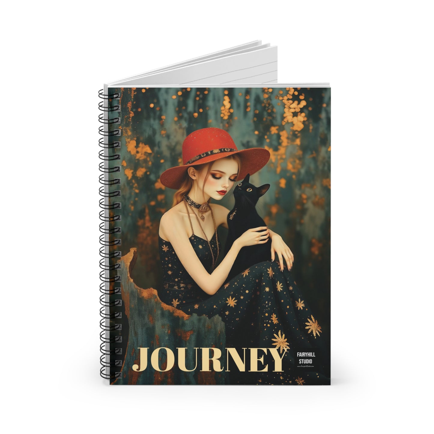 Girl with black cat Spiral Notebook fairyhill studio
