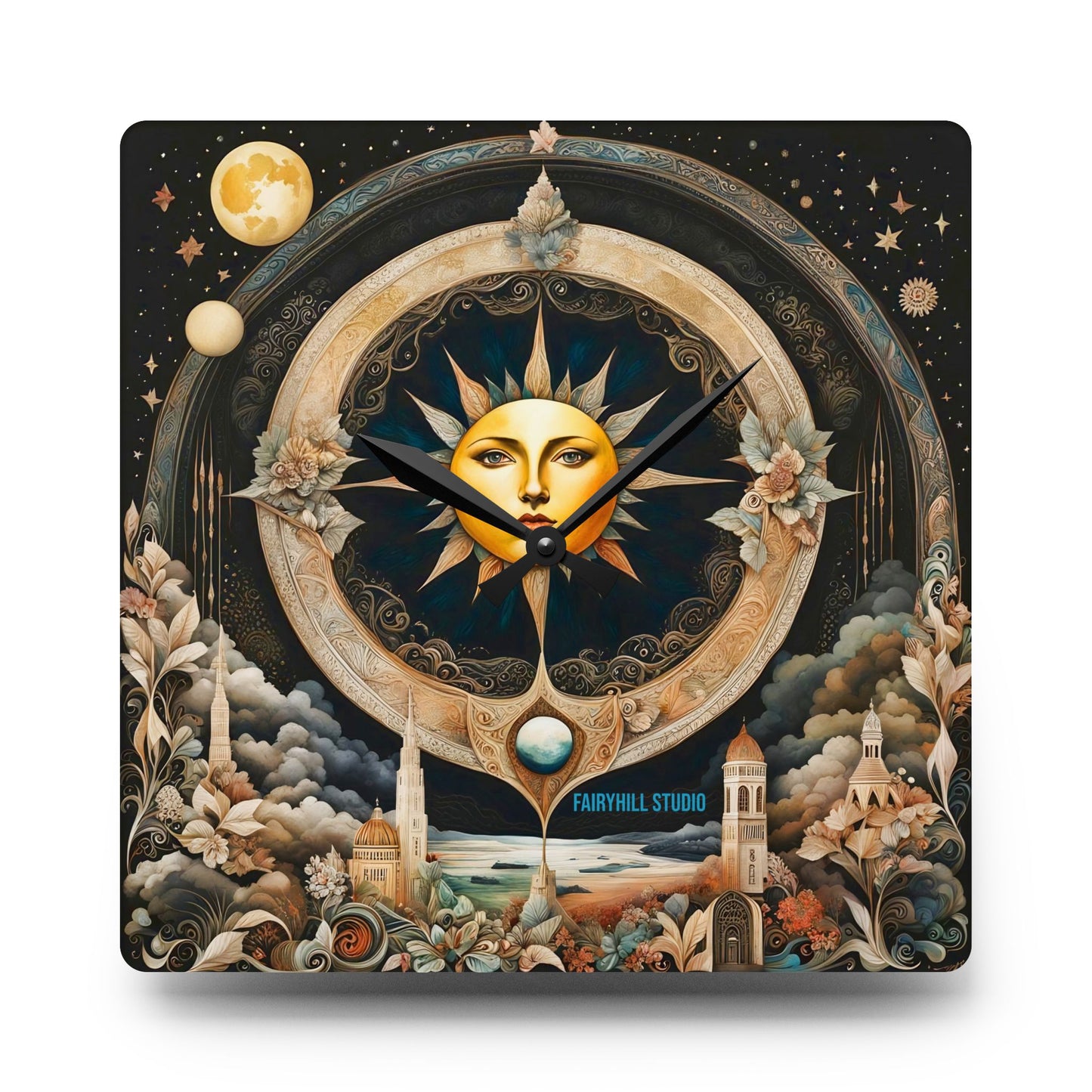 Acrylic Wall Clock -Moon and Stars/Art