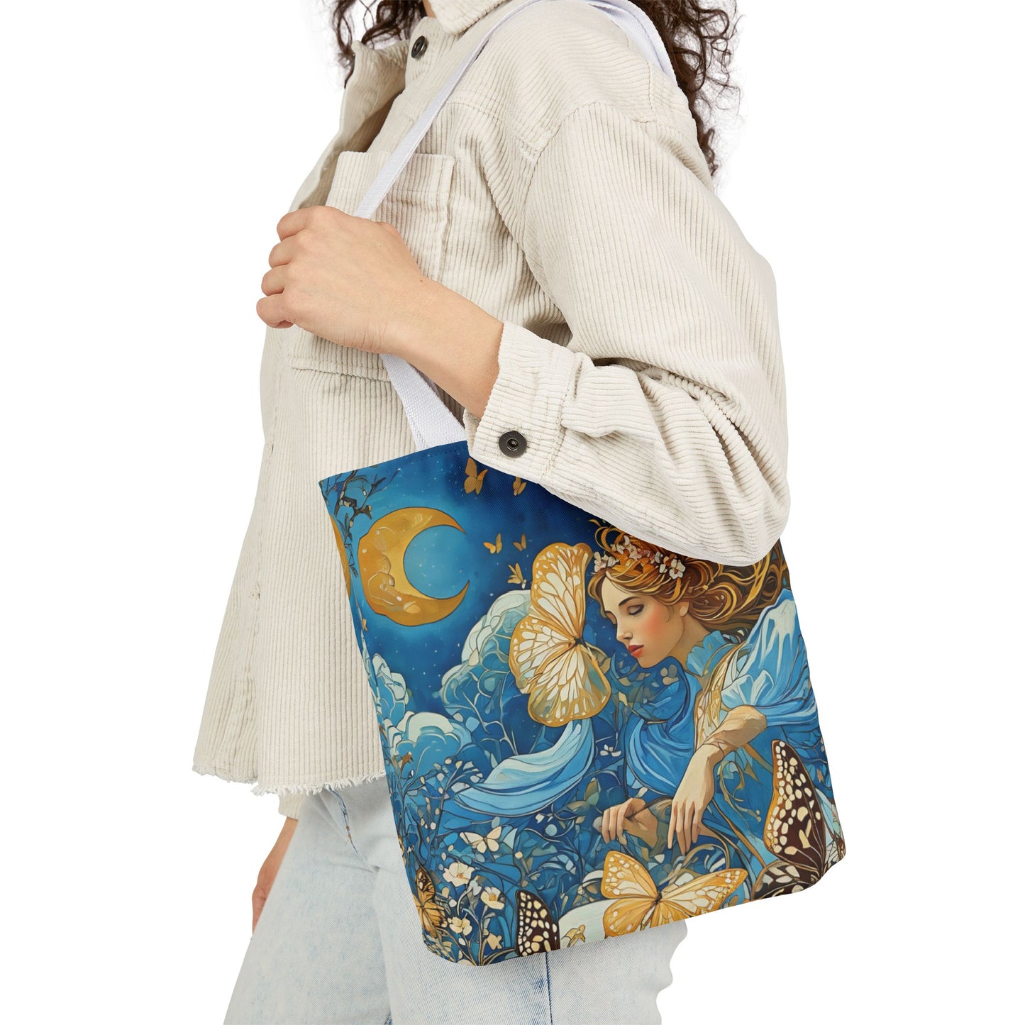 Colorful Moon Goddess-Inspired Canvas Tote Bag - Perfect for Beach Days, Eco-Friendly Shopping, and Summer Fun!