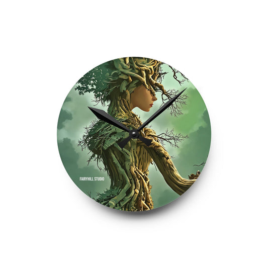 Wall Clock - Tree Dryad Art Featuring a Woman Tree Spirit