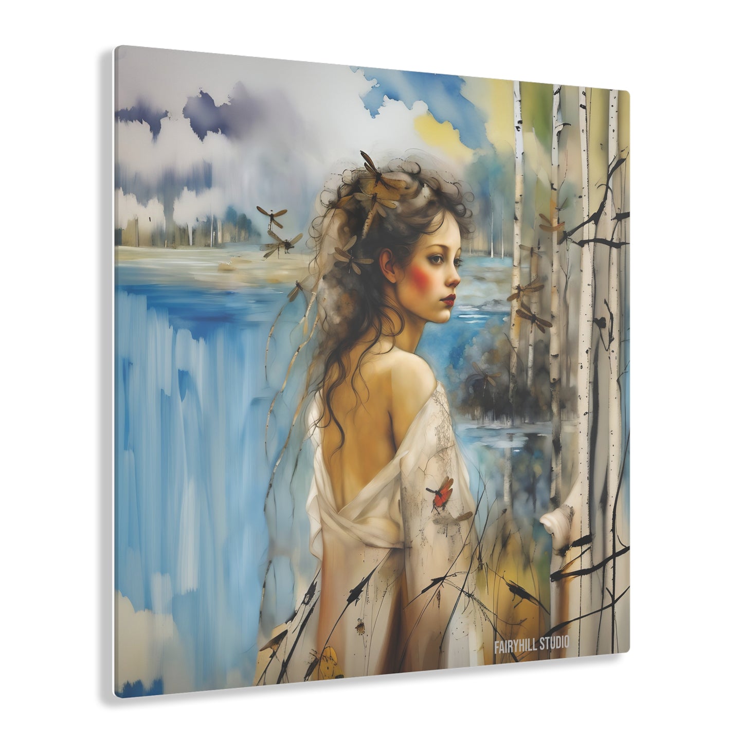 Acrylic Print - Romantic Girl by Waterfall Impressionist Style