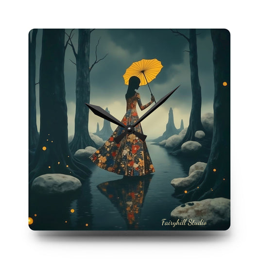 Yellow umbrella - by Fairyhill Studio  Wall clock  Gift   Acrylic Wall Clock