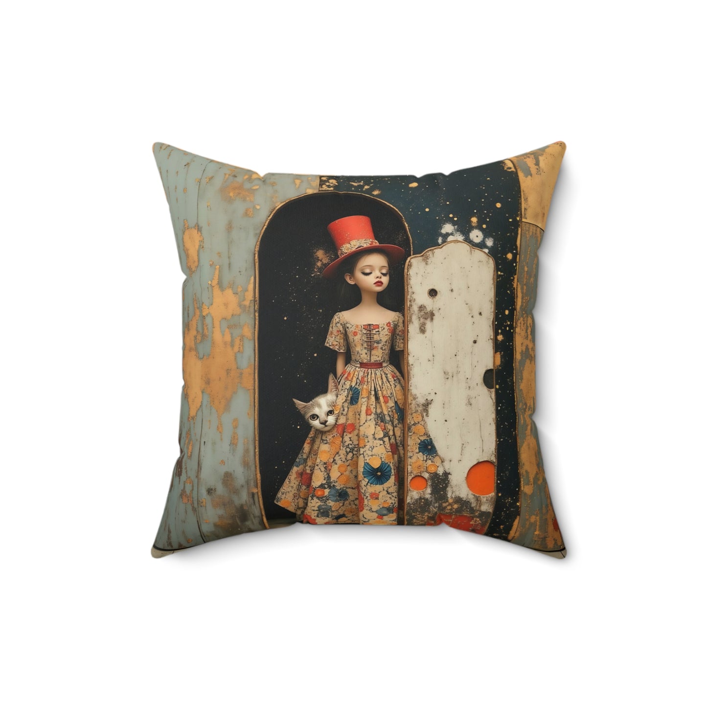 The Cat, the Hat, and the Looking Glass l Square Pillow - by Fairyhill Studio