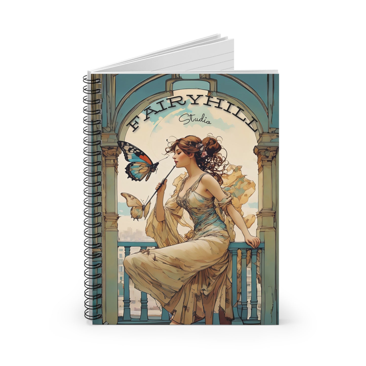 Notebook - Butterfly Lover Art by Fairy Voices /Nazan Saatci featuring a lovely girl playing a flute to a butterfly