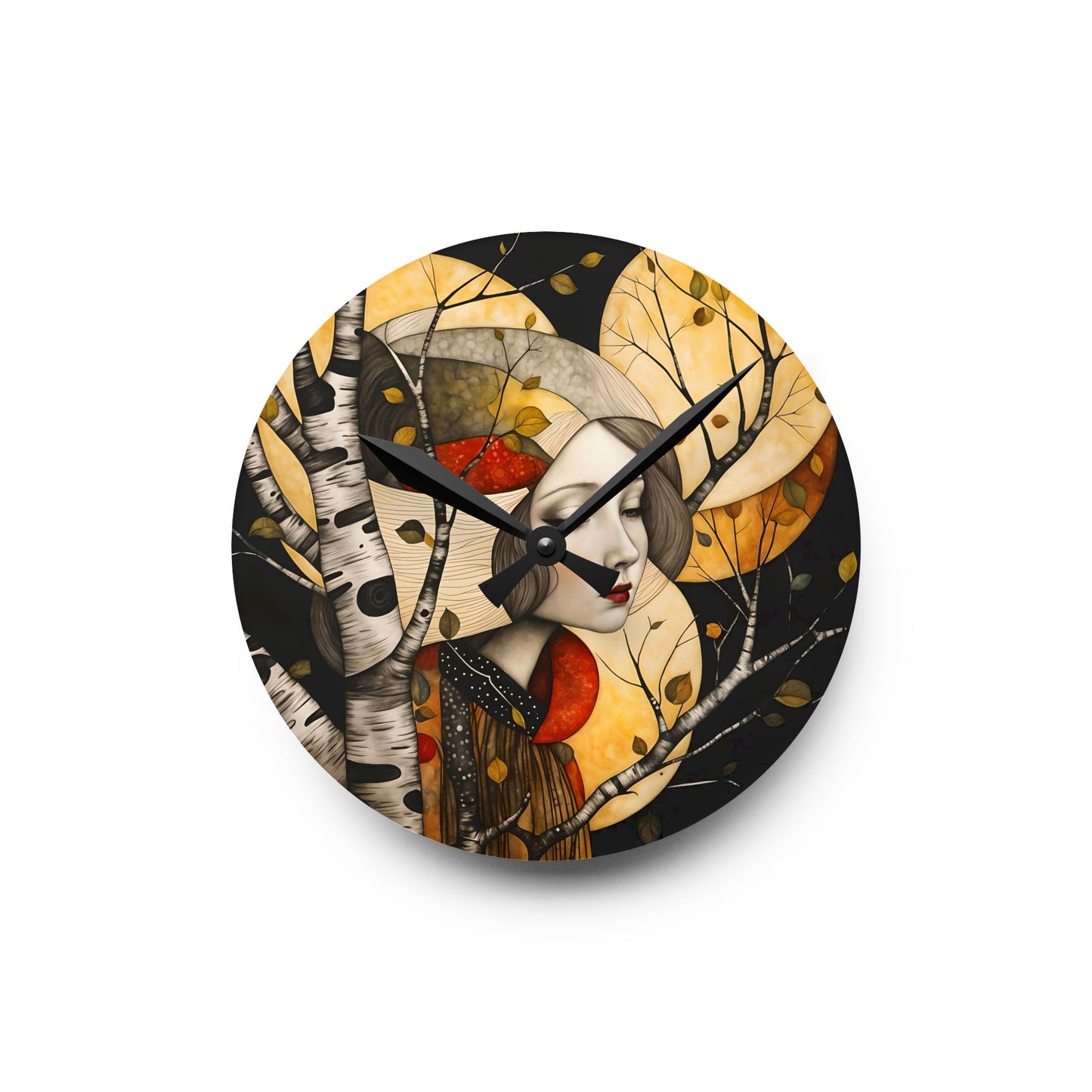 Acrylic Wall Clock - Girl with Moon Forest Art