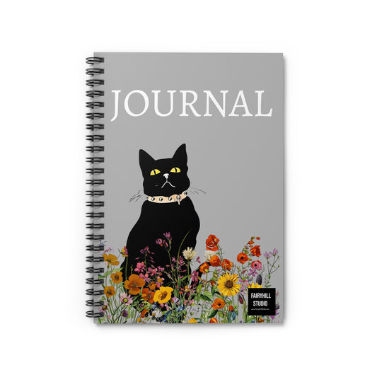 Fairy Hill Studio "Black Cat   Journal, Spiral Notebook - Ruled Line