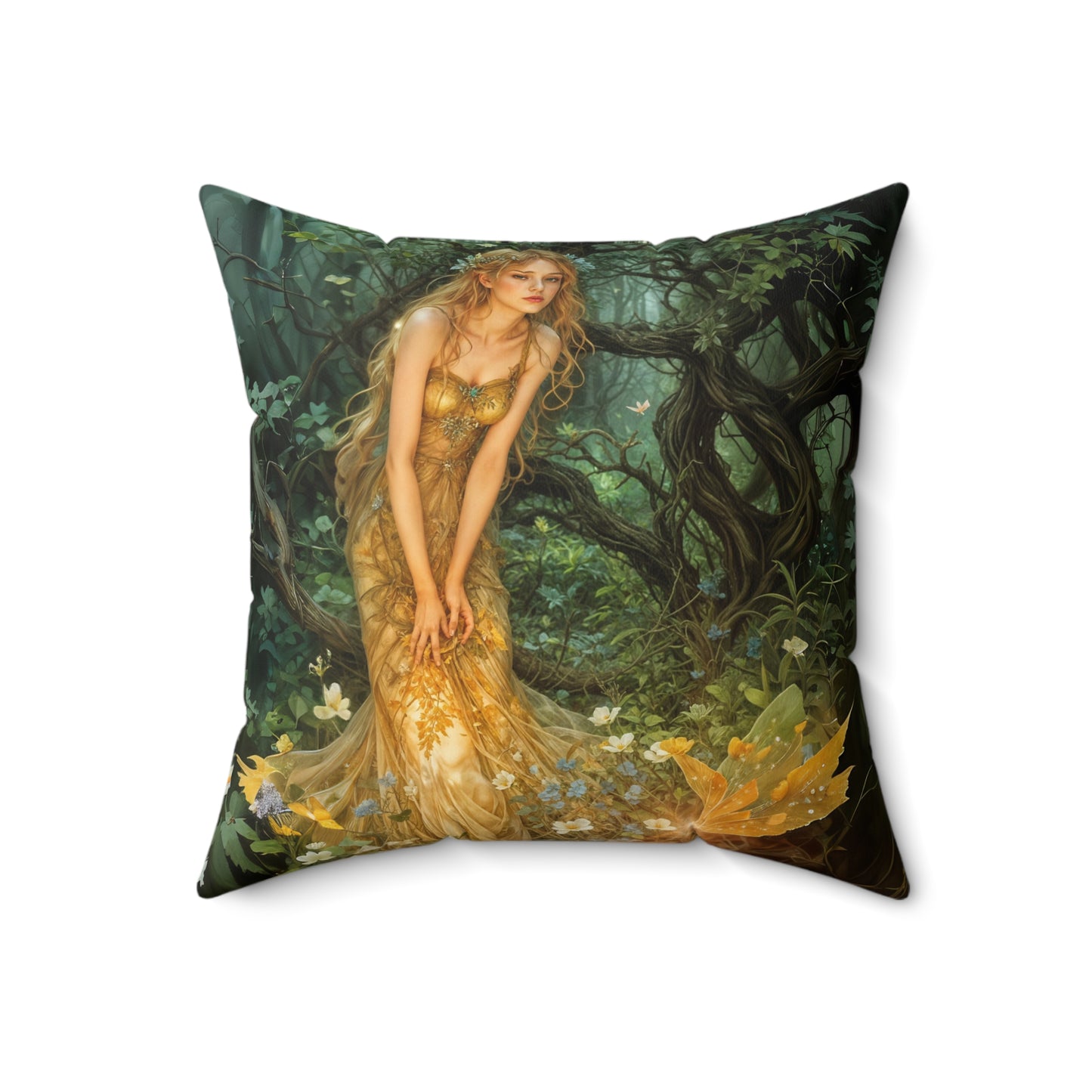 Square Pillow - Mid-Summer's Eve Fairy Forest Art by Fairyhill Studio