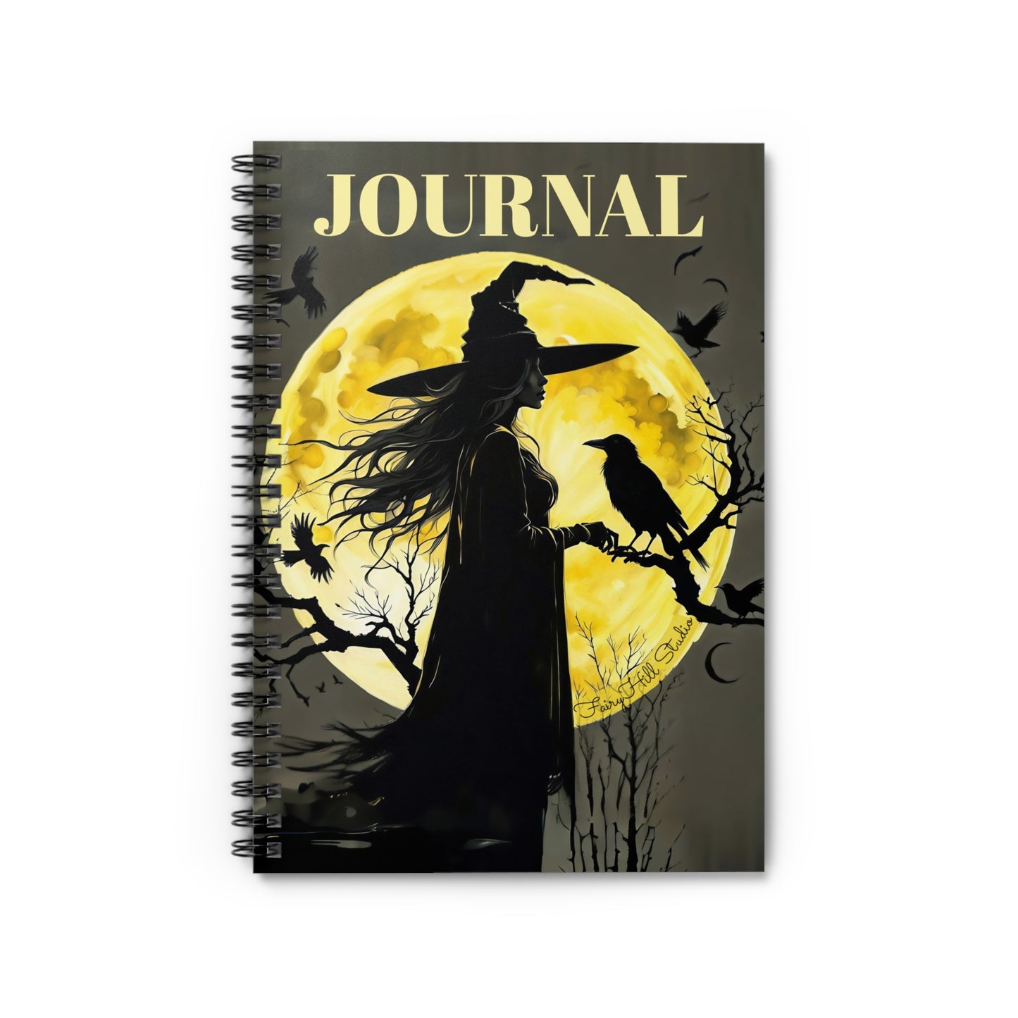 Notebook - Witch on Moon Silhouette with a crow Ruled Line Journal