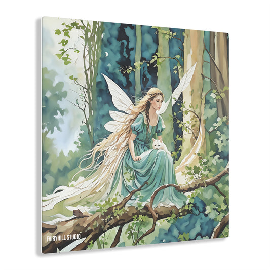 Acrylic Prints - Angel Fairy and Cat Magical Forest Wall Art Decor