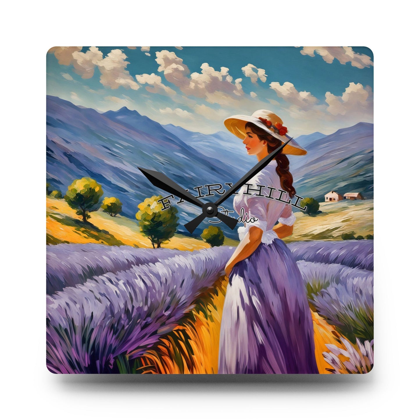Wall Clock - Lady in Lavender Field Art by Fairyhill Studio