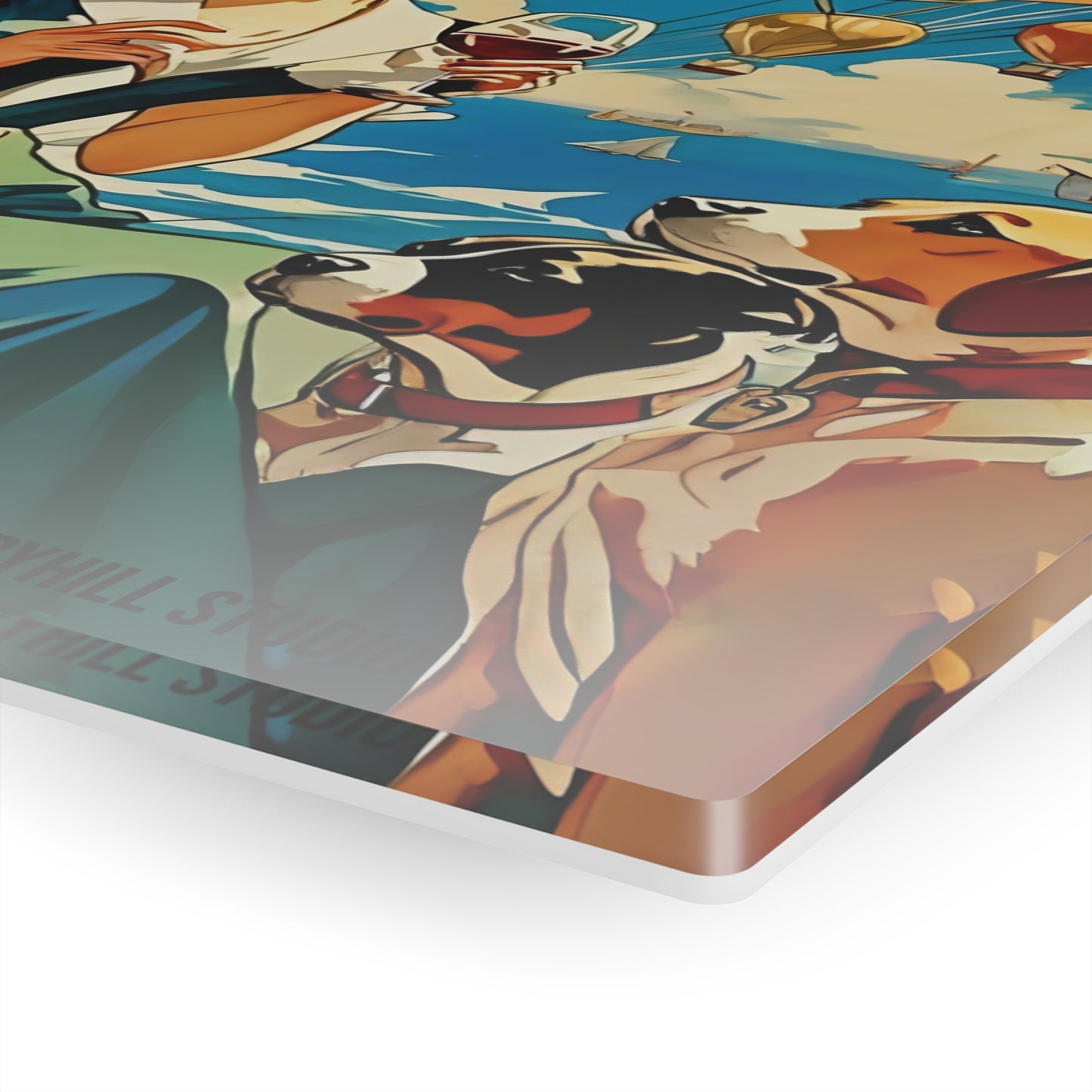 Art Acrylic Prints - Vintage Sailing a way with my Dogs & Wine Illustration